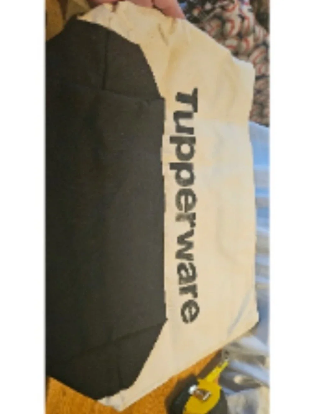Tupperware Large Promotional Consultant Logo Cream Canvas Tote Bag Black Handles
